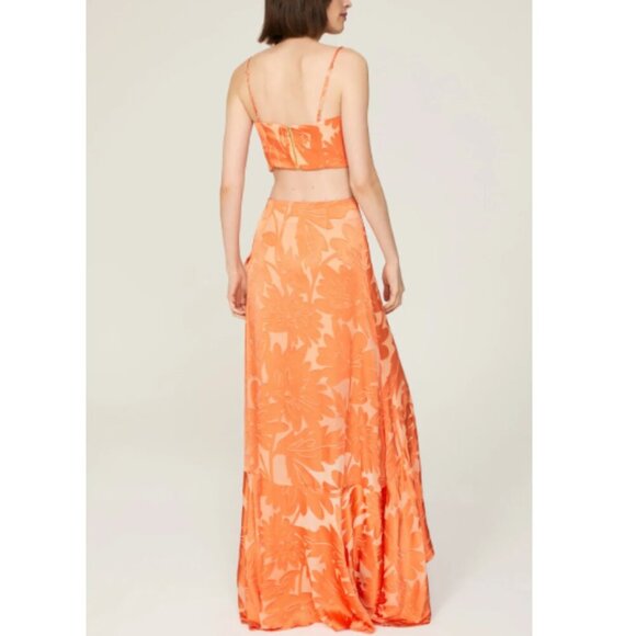 Ramy Brook Skirt Size 6 Orange A-Line Elisa Floral Ruffled Lined Fashion Style - Picture 2 of 11